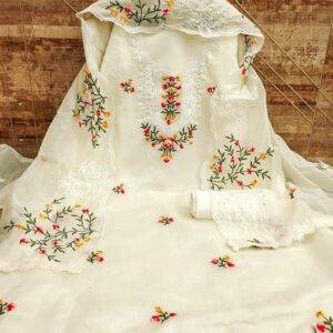 Cloth Clock Women's Heavy Chanderi Cotton Embroidery Work Unstitched Salwar Suit Dress Material With Chanderi Work Dupatta (Free Size_Multi Color)