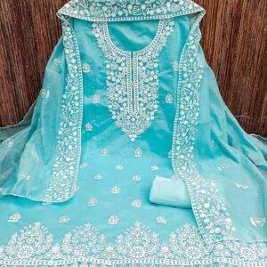 Sidhidata Women's Heavy Cotton Embroidery Work Unstitched Salwar Suit Dress Material With Chanderi Work Dupatta (Free Size)